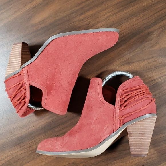 Yellow Box Rust Leather Lovelee Corset Lacing/Laced Embossed Ankle Boots 8½ - Picture 3 of 8